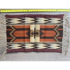 Handwoven Navajo Wool Rug Tapestry Terracotta Brown Flatweave 26x17
