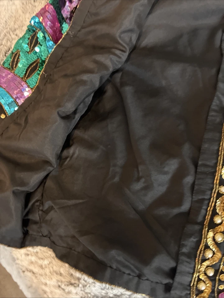 Chaqueta De Colección Lawrence Kazar Seda Lentejuelas Cuentas Manga Larga Talla L Foto 3 de 4