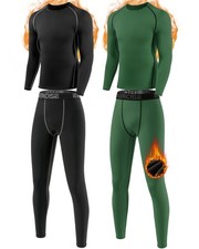 Youth Boys Thermal Underwear Set Compression Fleece Lined Leggings with Athle...