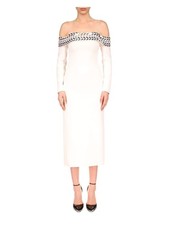 DAVID KOMA Womens White Lined Long Sleeve Midi Cocktail Sheath Dress 10