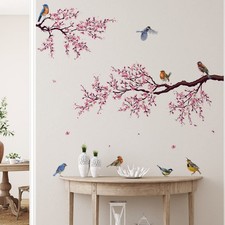 Cherry Blossom Wall Art Decals Bird Branch Floral Wall Stickers for Living Ro...