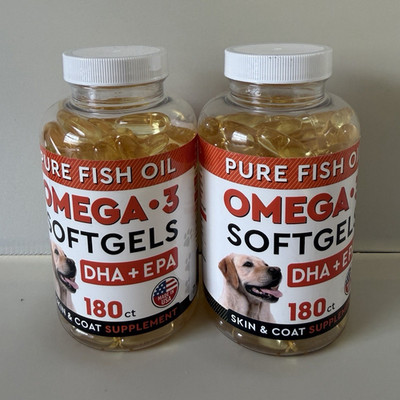 Fish Oil Omega 3 Softgels DHA + EPA Skin & Coat Care Supplement for Dogs 180ct