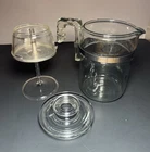 Vintage Pyrex Flameware Glass 6 Cup Percolator Coffee Maker Pot Stem Lid Screen