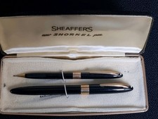 SHEAFFER SNORKEL PEN & PENCIL SET GOLD & BLACK A PALLADIUM SILVER WRITING BEAUTY