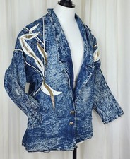 Vintage 80s acid wash embellished mirror stud blue Denim jean Jacket blazer L