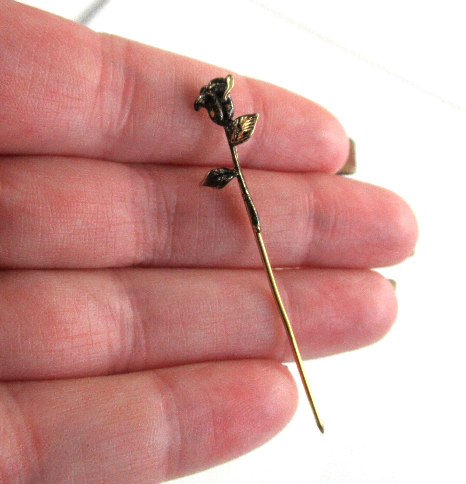 Vintage Yellow Gold Filled Stick Pin Rose Flower … - image 2