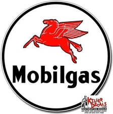 (MOBI-5) 12" ROUND MOBIL GAS PEGASUS GASOLINE GAS PUMP OIL TANK DECAL 