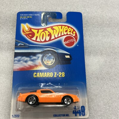 Hot Wheels Mid 1990s Blue & White Card #449 Camaro Z-28 Bright