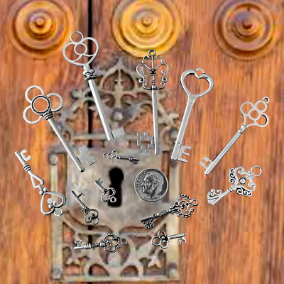 13 pcs Keys Skeleton Mixed Charms Pendants Silver Jewelry Bead Findings