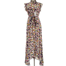 Robert Graham NWT Sadie Midi Dress w/ Belt Size 6 Black/Multi Floral Silk Blend