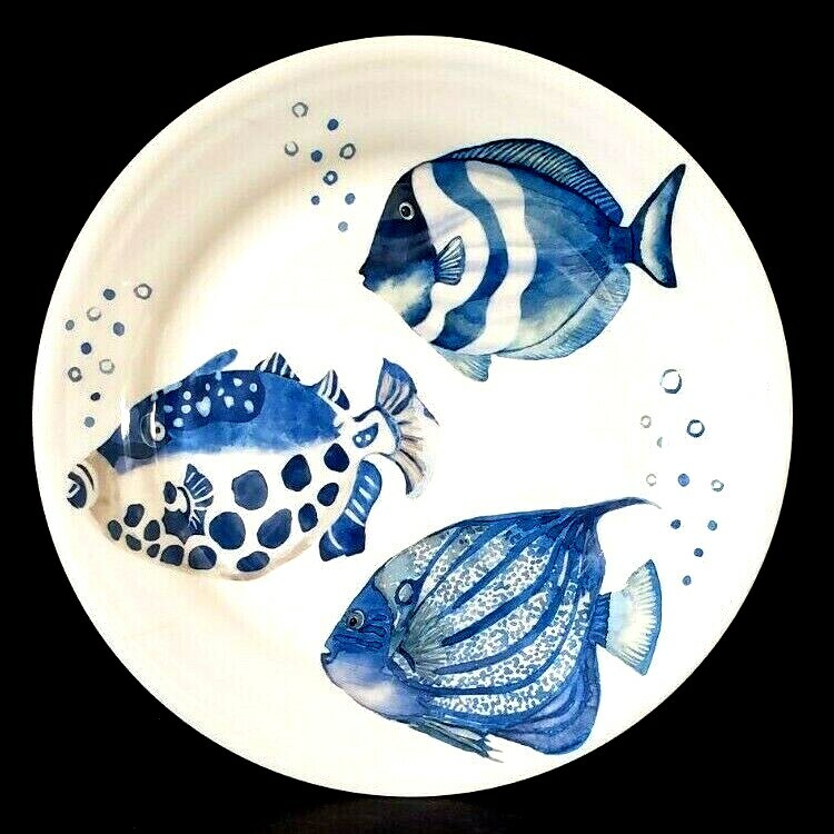 PIER 1 IMPORTS TROPICAL BEACH COASTAL NAUTICAL BLUE FISH DINNER PLATE