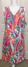 NWT Nine West size 6 pink white orange floral sleeveless v-neck dress 