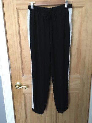 Joe Basset Women s M Elastic Waist and Cuffs Pants Black/White