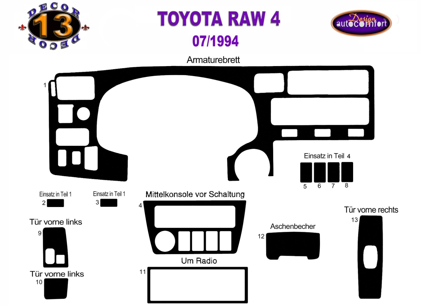 FOR TOYOTA RAV 4 Interior Dash Trim Kit 3M 3D 13Parts Burl Wood 19941998 eBay