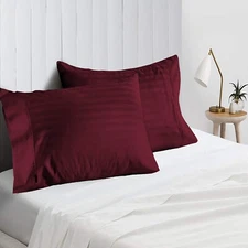 4 PCs Pillow Case Set 800 TC 100% Cotton Wine Stripes Queen Size
