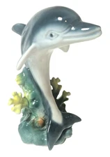 Dolphin Swimming Around Coral Statue 9" Sea Life Decoration Figurine