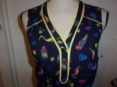 ModCloth Cafe au Soliel Navy Blue Tropical Shirtdress Beach Dress size S (B31)