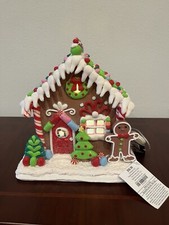 Lighted Gingerbread House With Christmas Ornament Peppermint Candy Cane LED New