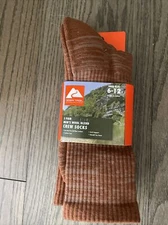NWT Men’s Ozark Trail 3 Pair Cognac Brown Wool Blend Crew Socks shoe size 6-12