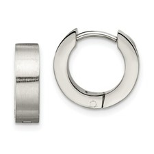 Stainless Steel Brushed  Polished Round Hinged Hoop Earrings