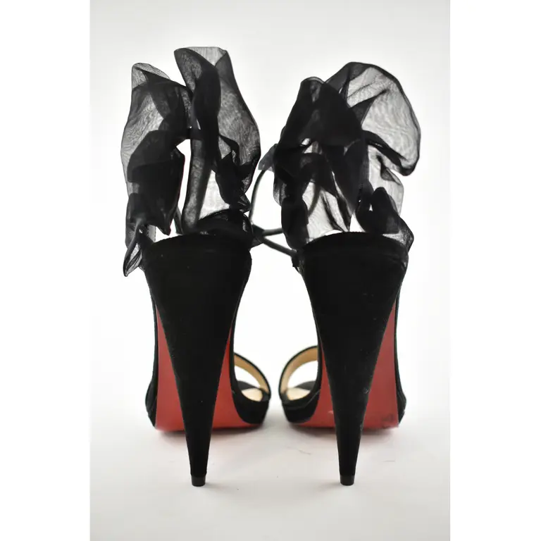 Christian Louboutin Jacqueline De 120 Black Suede Ankle Strap Cone 