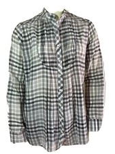 Blusa mujer talla 2 GIESSO Argentina gris blanco cuadros botón pintuck pecho