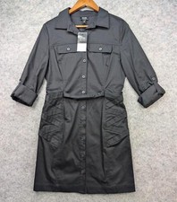 Nicole Miller Dress Womens 8 Black Roll Tab Sleeve Button Down Shirt Collared
