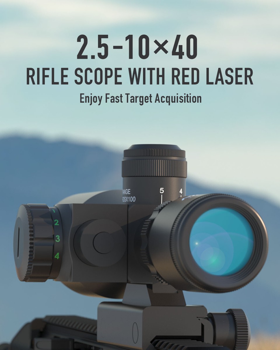 Tactical MIZUGIWA 2.5 10x40 RifleScope Red Laser Dual Illuminated Mil dot W/ Rai