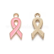 25 Pink and gold Breast Cancer Ribbon Charms