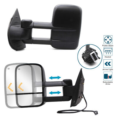 Pair Towing Mirrors for 07-13 Silverado Sierra 1500-3500 Power Heated Arrow Lamp