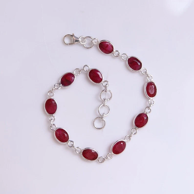glass filled ruby Gemstone Bracelet 10 pcs Adjustable Bracelet in Silver - Image 2 of 4