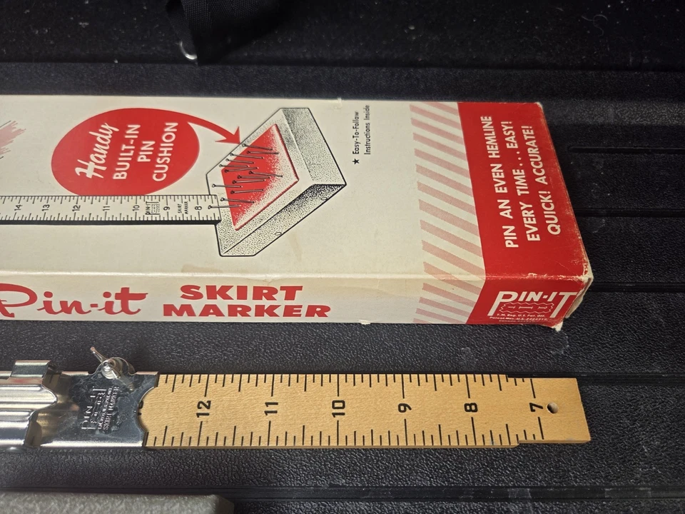 Vintage Orco De Luxe PIN-IT Skirt Marker Hem Ruler Pin Cushion Made in USA W Box - Image 4 of 4