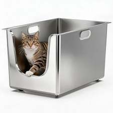 Stainless Steel Litter Box 11.8'' High Sides XL Metal Cat Litter Box W/ Curved