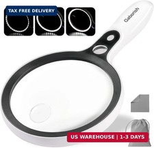 10X 20X 45X LED Lighted Handheld Magnifying Glass, 3 Modes, Large Lens