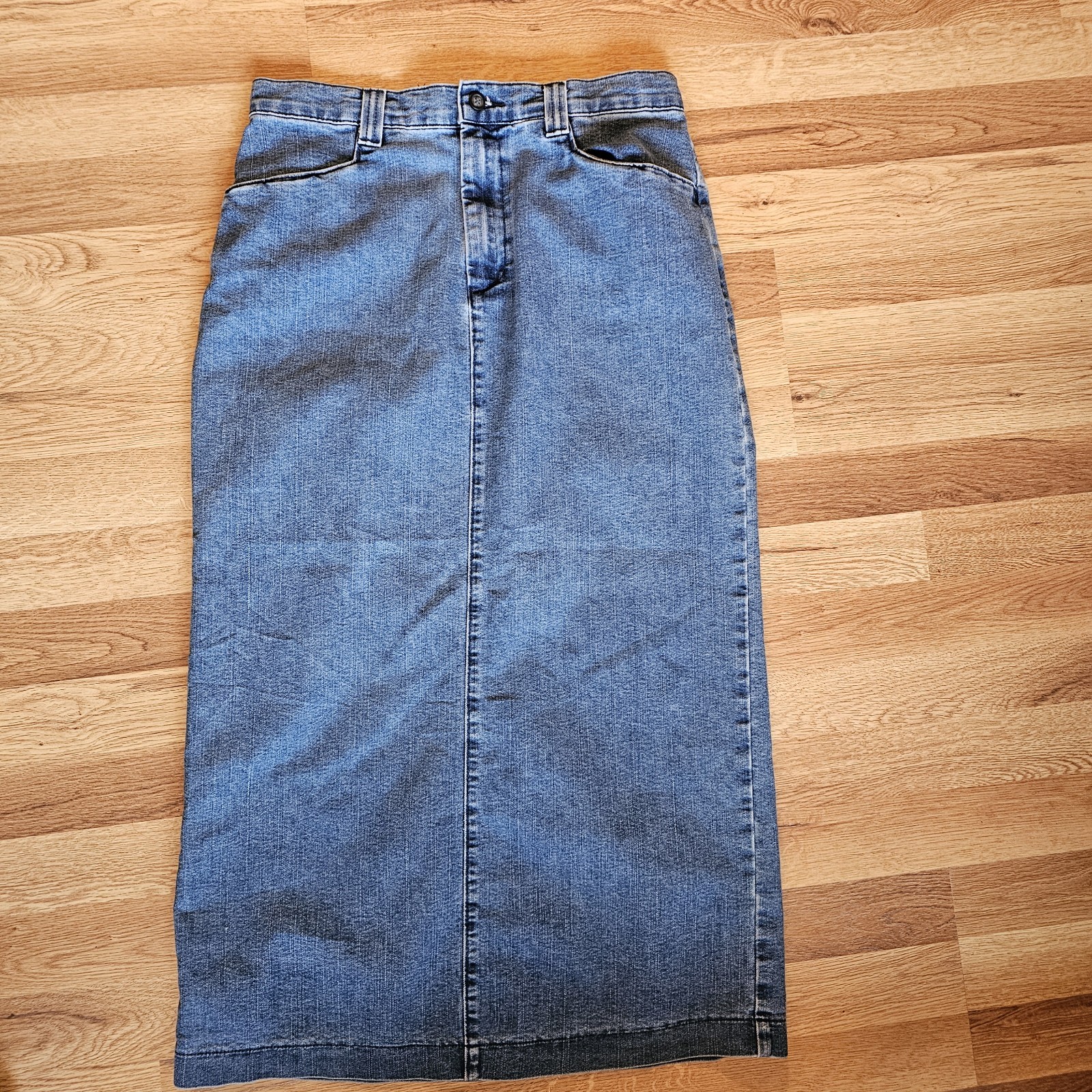 Vintage Lee Denim Skirt Sz 12 Medium Wash Blue Jean Midi Skirt Modest