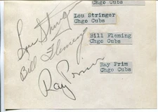 Lou Stringer Bill Fleming Ray Prim 1940s Chicago Cubs Signed Autograph