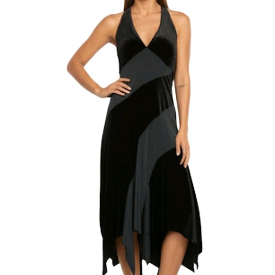 Vintage 90s Halter Dress Y2K Black Asymmetric Whismygoth Dark Romantic Fairy Sm
