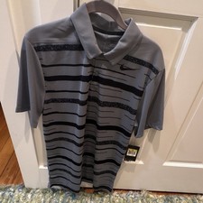 Nike Golf Dri-FIT Men's S Gray Black Striped Polo Shirt Standard Fit