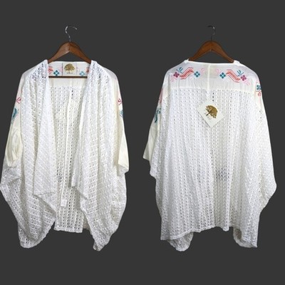 NEW Missy Robertson Lace Crochet Kimono Cardigan Large White Boho Romantic