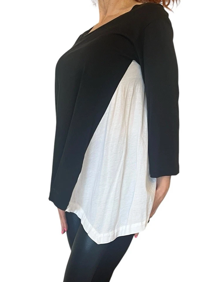 CAMISETA JIL SANDER ITALIA NEGRA BLANCA BLOQUE DE COLOR ALGODÓN PAÑUELO DOBLADILLO S Foto 3 de 4