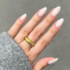 Milky White Short Almond Press On Nails 32Pcs 16 Sizes Fake Nails Set