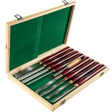 8-Pc HSS Lathe Chisel Set - Wood Turning Tools w/ Wooden Case for Storage