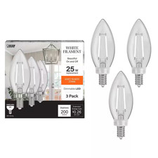 25-Watt Equivalent B10 E12 Candelabra Dim White Filament Clear Glass Chandelier