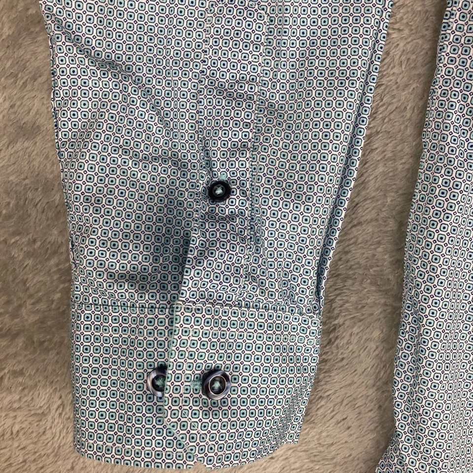Camisa de vestir Tasso Elba XL azul estampado geométrico manga larga abotonada para hombre Foto 4 de 4