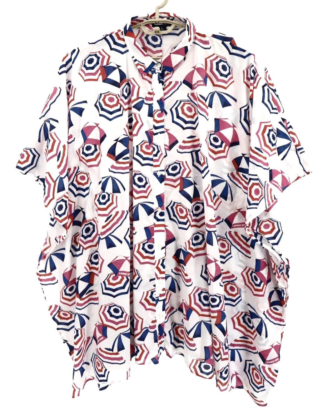 LANDS' END Women's 100% Cotton Poncho Blouse Umbrella Multicolor Size L 14 16