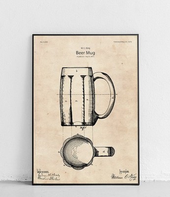 Bierkrug Patentzeichnung Plakat William C King 1876 Bierkrug Geschenk