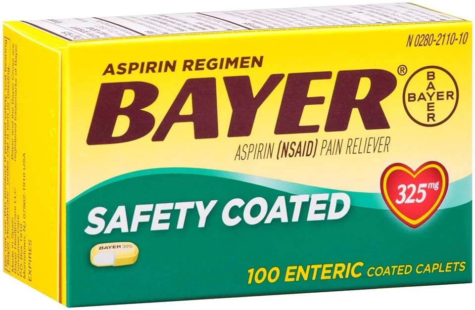 Régimen de aspirina Bayer, comprimidos recubiertos entéricos de 325 mg, analgésico, 100 unidades Foto 3 de 4