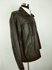 Sonoma Mens Medium Distressed Brown Leather Jacket Thick Heavy Bomber Coat
