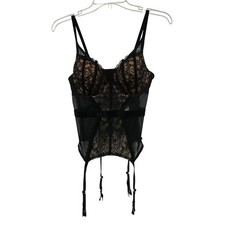 Adore Me Black Lace Mesh Garter Corset Bustier 34C DC014L Underwire Lingerie