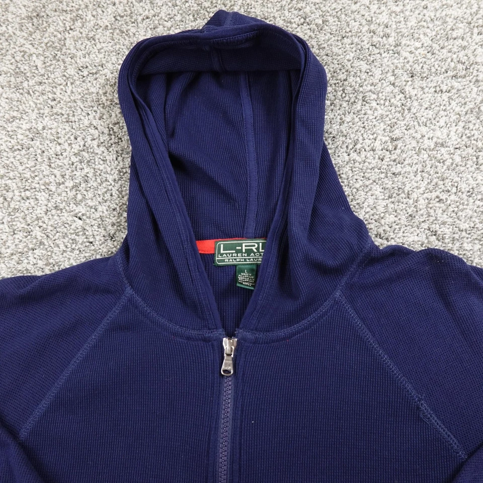 Ralph Lauren Sudadera con Capucha Mujer L Azul Cremallera Completa Tejido Waffle Chaqueta Térmica Sudadera Foto 3 de 4
